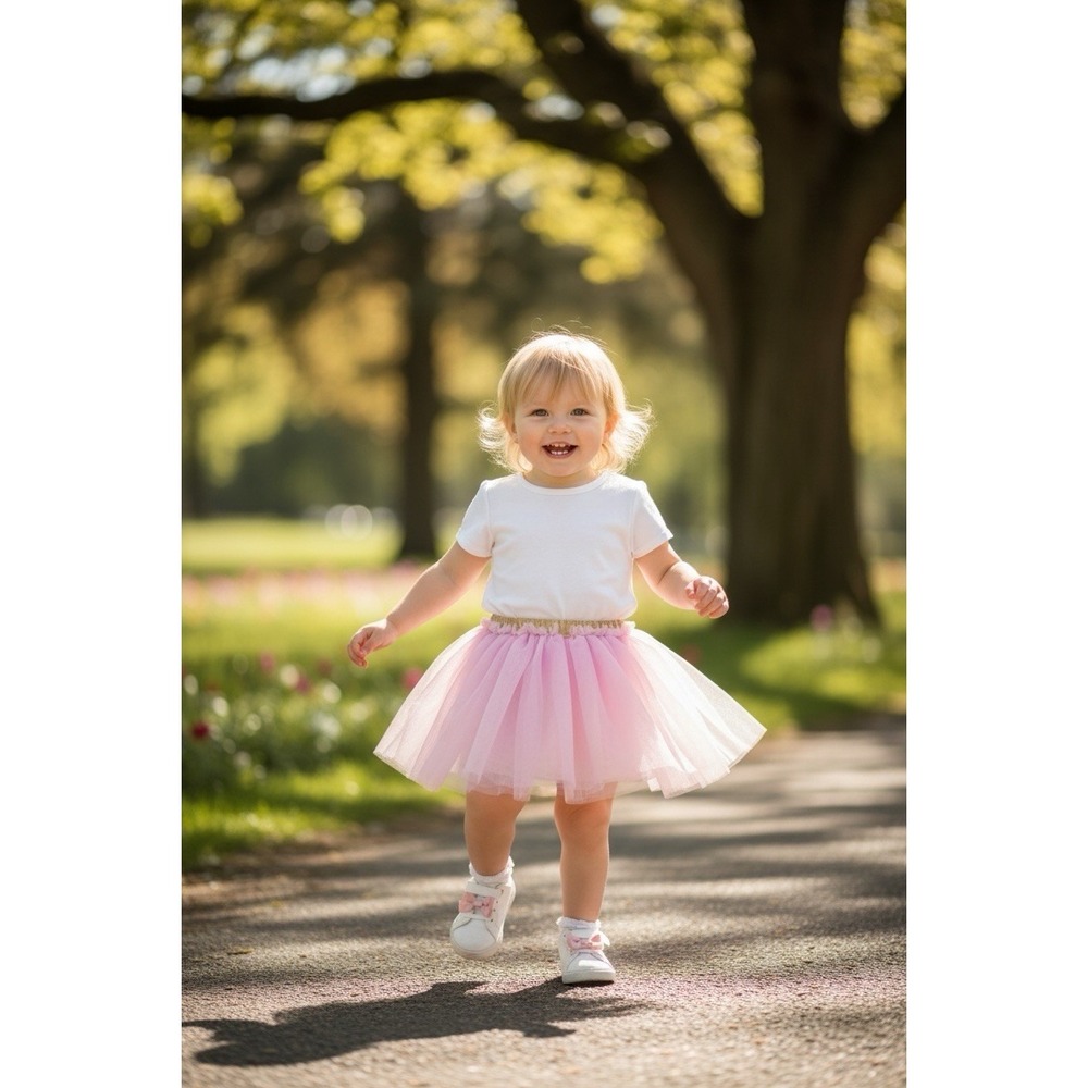 Cat & Jack Toddler Girls Tulle Tutu Skirt Pink w/ Gold Elastic Waist 18M